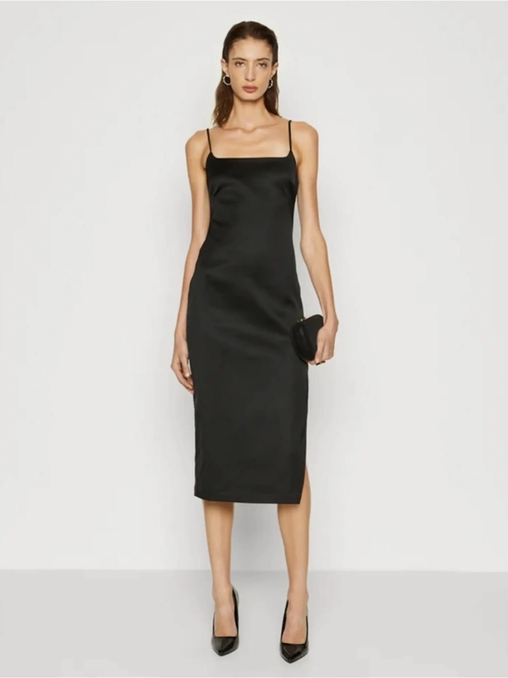 Abercrombie & Fitch Satin Midi Slip Dress - Black Medium NWT